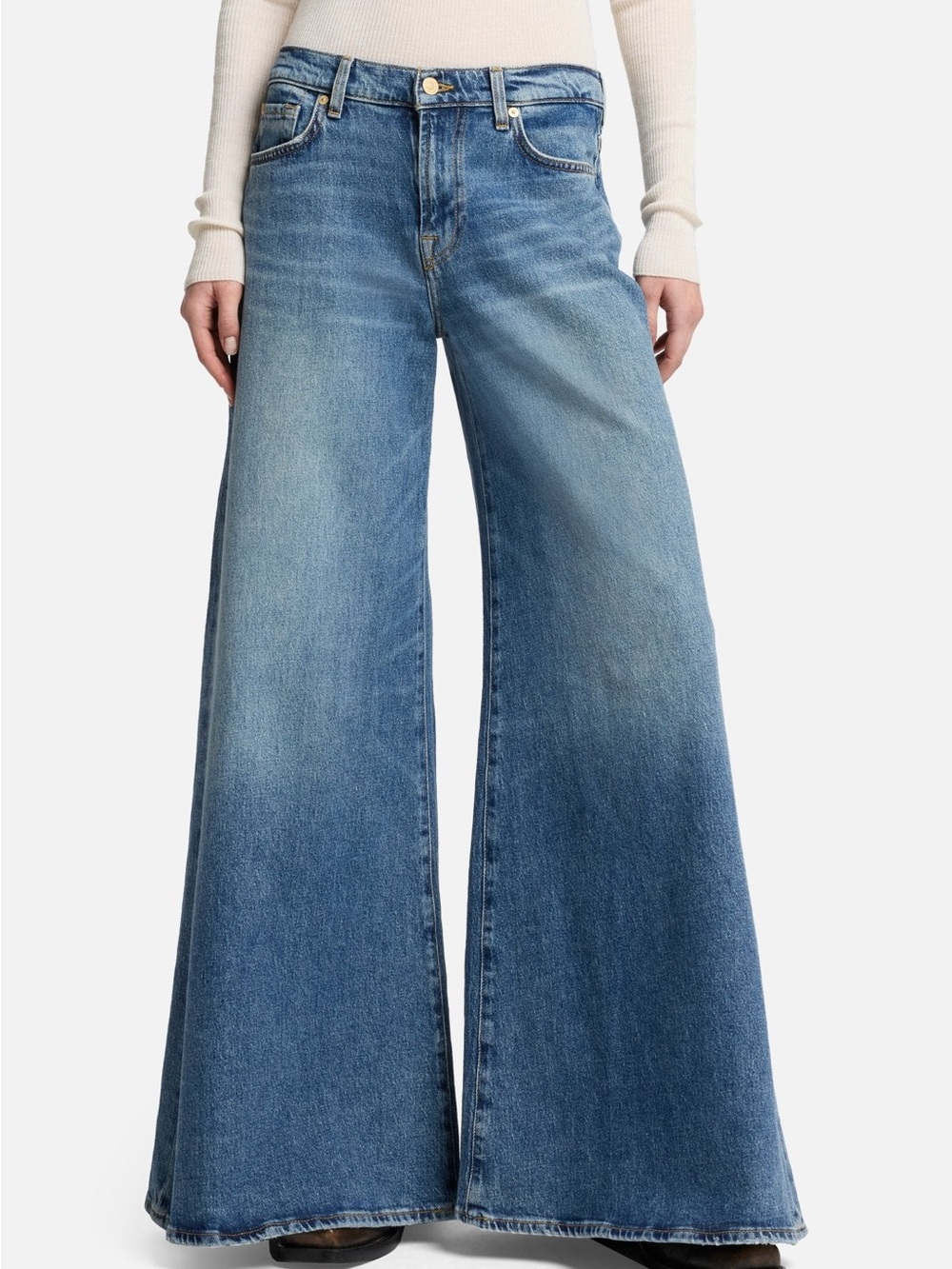 7 For All Mankind Two-Tone Blue Wide-Leg Flare Jeans